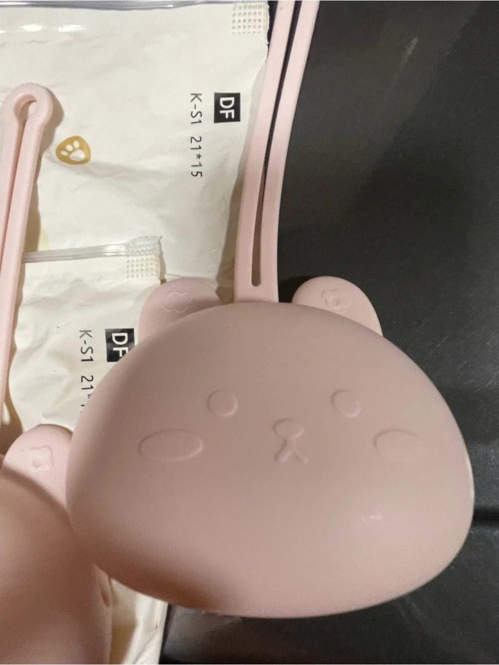Kids lot of 2 new light Pink Silicone Cat pacifier case Pouch with Strap